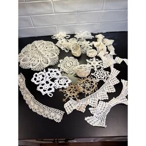 20 Hand Crochet Doilies Cotton Crocheted Lace Vintage Lace Ornaments Estate Find